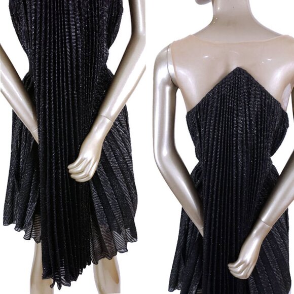 NWT MARIA LUCIA HOHAN Limited Series Black Metallic Knife Pleated Party Dress - Picture 10 of 12